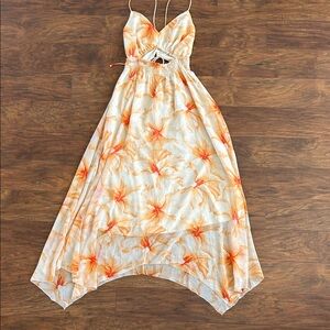 Express Asymmetrical Dress with Vibrant Orange Floral Pattern